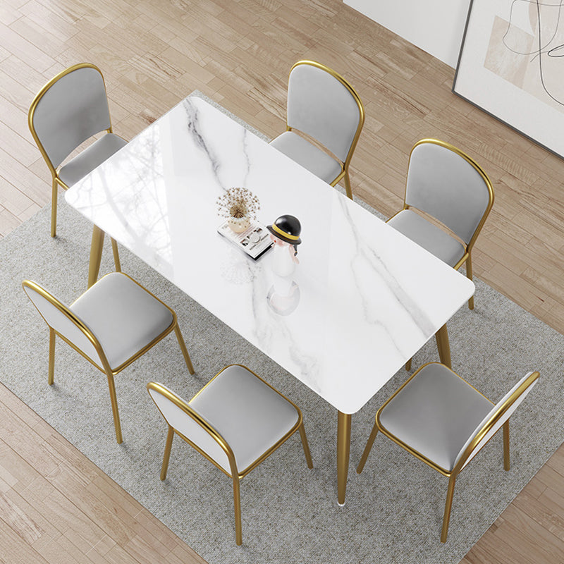 Modern Style White Rectangular Dining Set Kitchen Sintered Stone Dining Set with 4 Legs Table