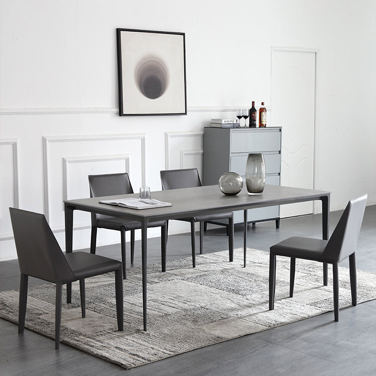 Modern Metal Frame Style Sintered Stone Rectangular Dining Table Set with 4 Legs Base