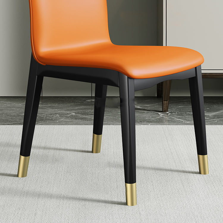 Industrial Restaurant Leather Side Chair Matte Finish Solid Back Dining Chair