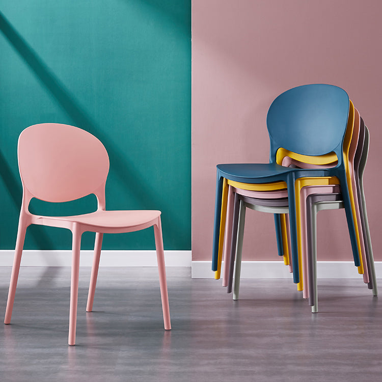 Scandinavian Armless Dining Chairs Stackable Plastic Open Back Side Chair