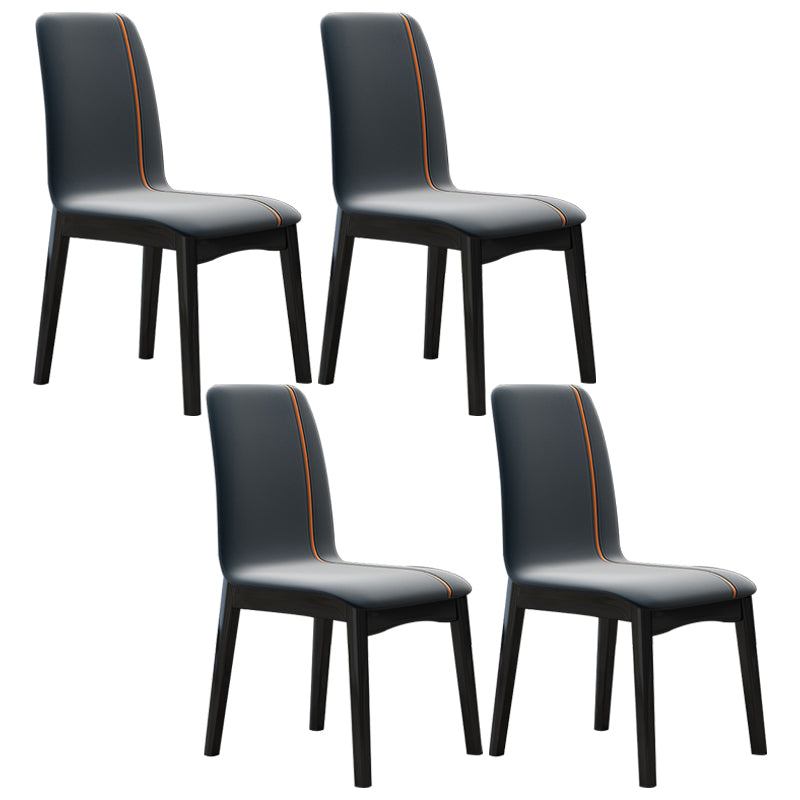 Industrial Rubberwood Solid Back Chair Matte Finish Upholstered Dining Chair with Black Legs