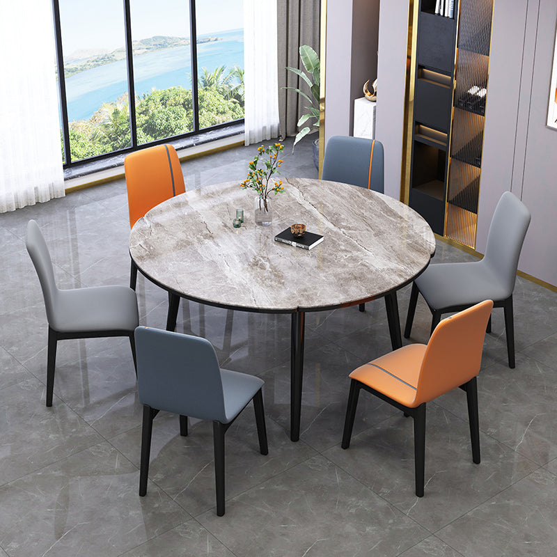 Industrial Rubberwood Solid Back Chair Matte Finish Upholstered Dining Chair with Black Legs