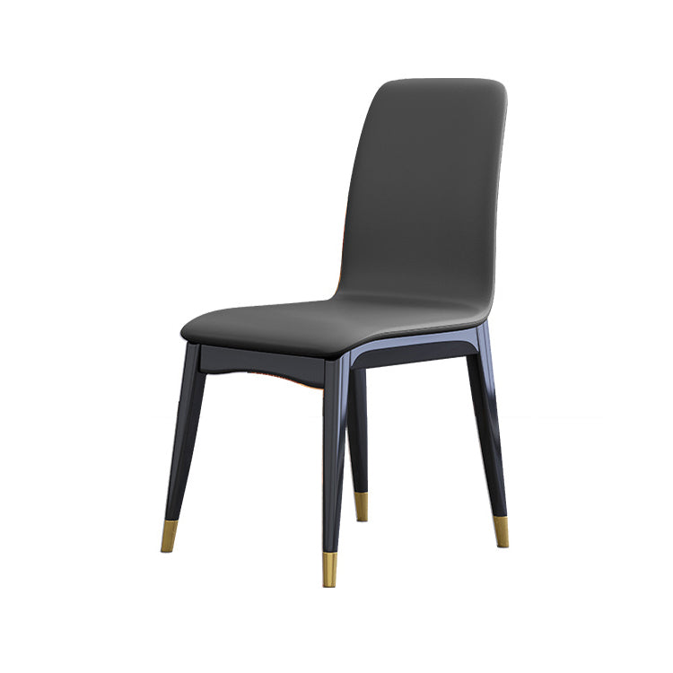 Industrial Rubberwood Solid Back Chair Matte Finish Upholstered Dining Chair with Black Legs