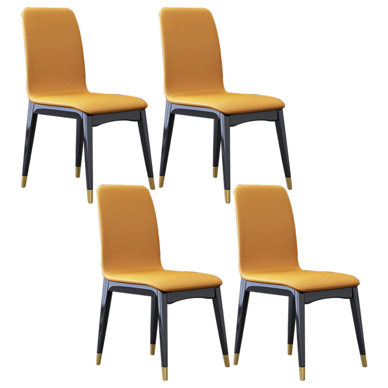 Industrial Rubberwood Solid Back Chair Matte Finish Upholstered Dining Chair with Black Legs