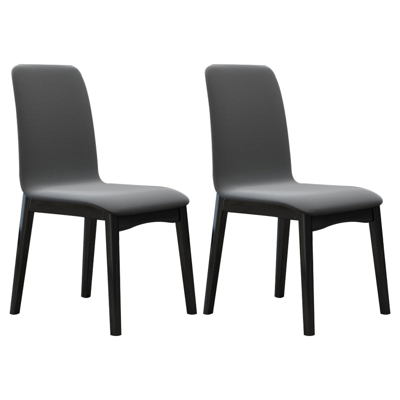 Industrial Rubberwood Solid Back Chair Matte Finish Upholstered Dining Chair with Black Legs