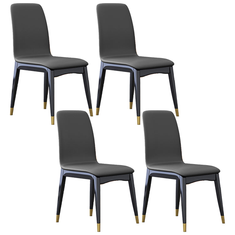 Industrial Rubberwood Solid Back Chair Matte Finish Upholstered Dining Chair with Black Legs