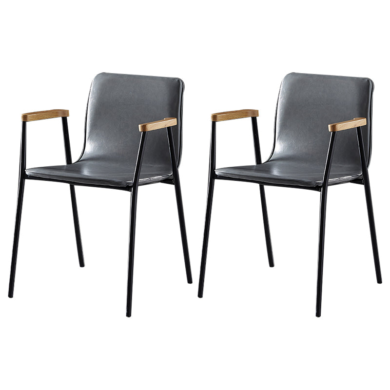 Industrial Style Leather Dining Side Chairs Solid Back Armless Chairs for Home Use