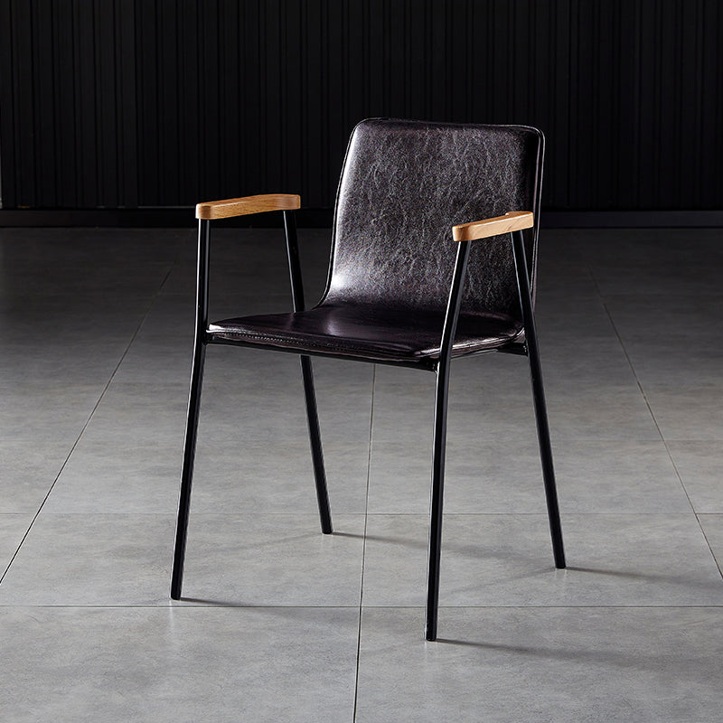 Industrial Style Leather Dining Side Chairs Solid Back Armless Chairs for Home Use