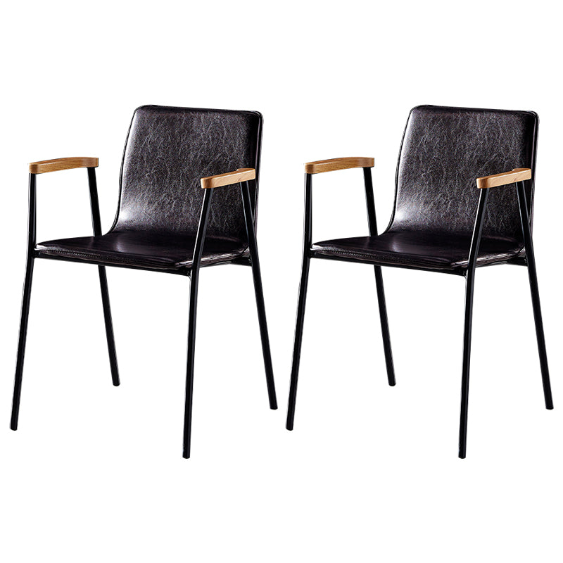 Industrial Style Leather Dining Side Chairs Solid Back Armless Chairs for Home Use