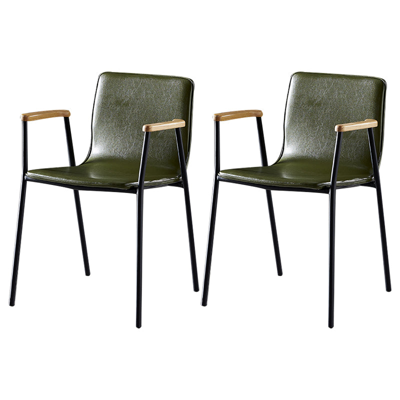 Industrial Style Leather Dining Side Chairs Solid Back Armless Chairs for Home Use