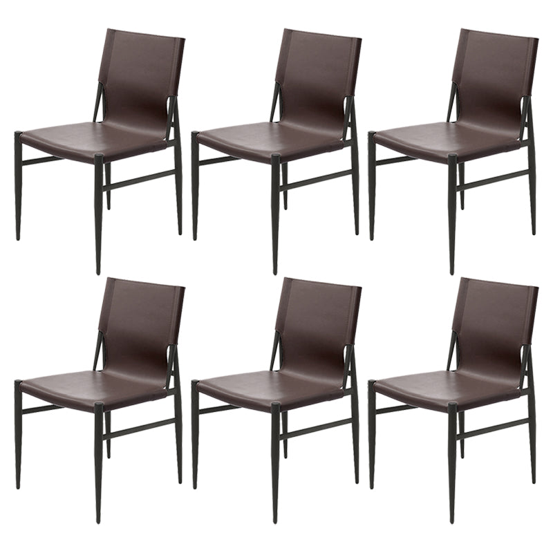 Contemporary Style Leather Dining Chair Solid Back Armless Chairs for Home