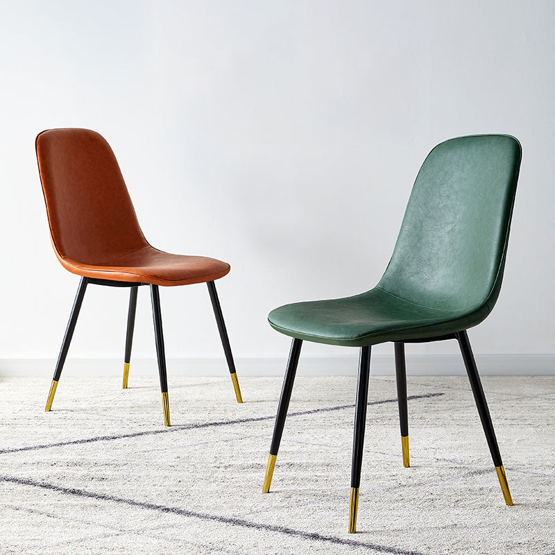 Glam Style Leather Dining Chairs for Kitchen Solid Back Armless Chairs