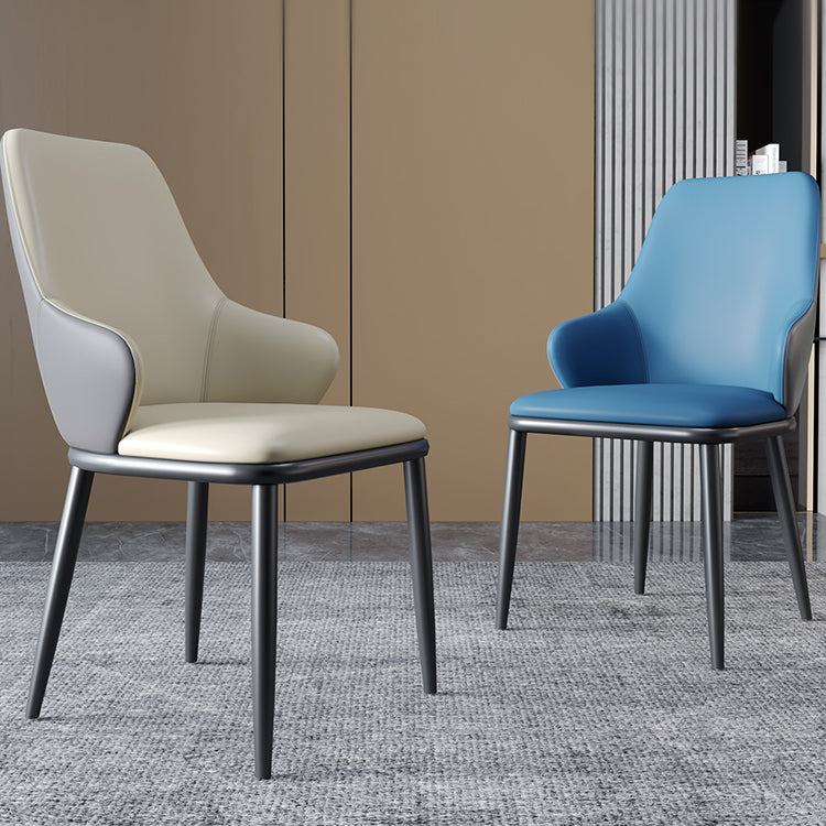 Minimalist Style Leather Dining Chairs Solid Back Upholstered Side Chair for Home