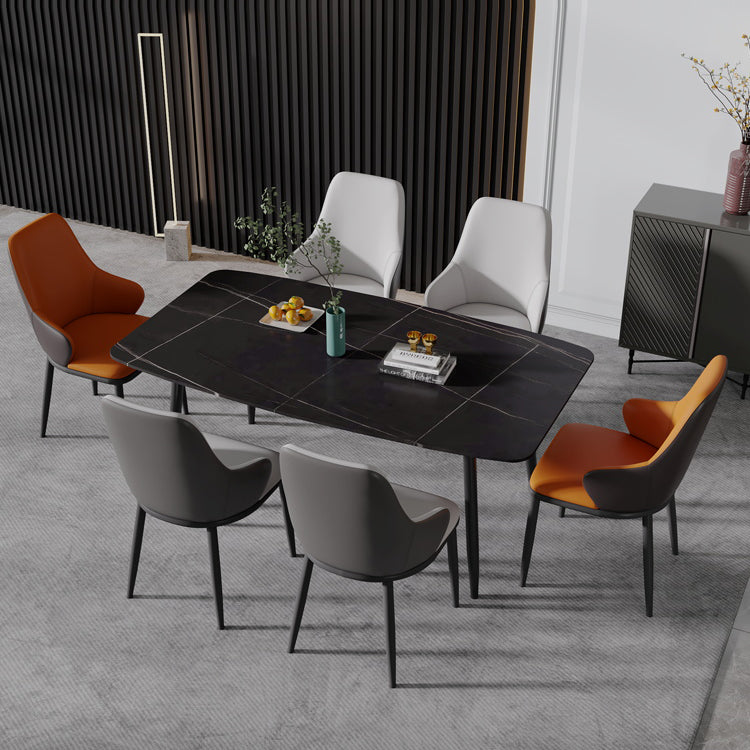 Minimalist Style Leather Dining Chairs Solid Back Upholstered Side Chair for Home