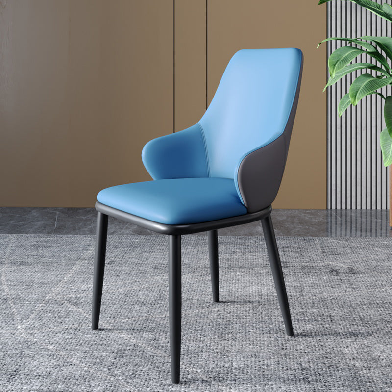Minimalist Style Leather Dining Chairs Solid Back Upholstered Side Chair for Home