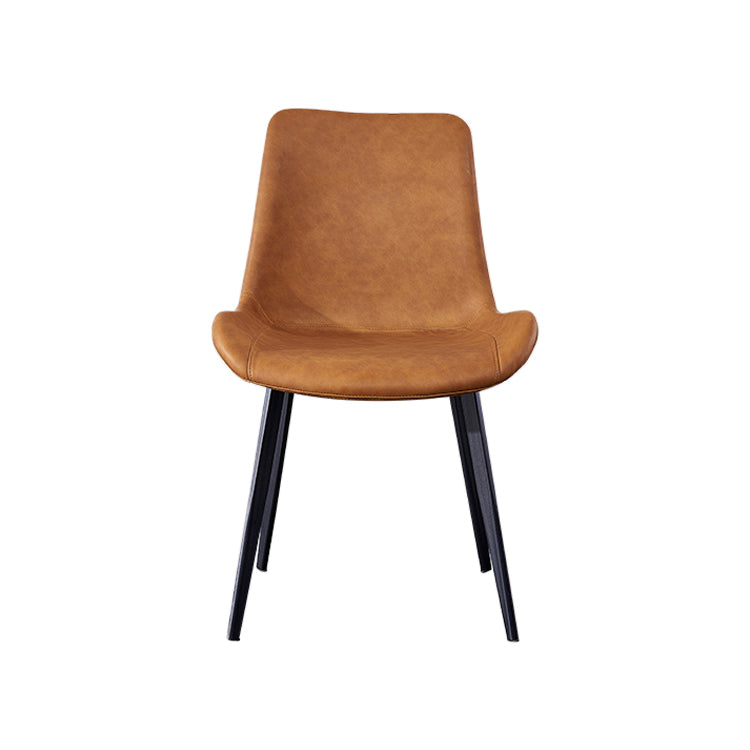 Industrial Style Leather Dining Chairs Solid Back Armless Side Chairs for Home Use