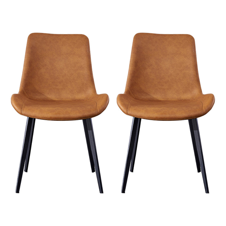 Industrial Style Leather Dining Chairs Solid Back Armless Side Chairs for Home Use