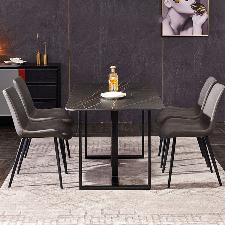 Industrial Style Leather Dining Chairs Solid Back Armless Side Chairs for Home Use