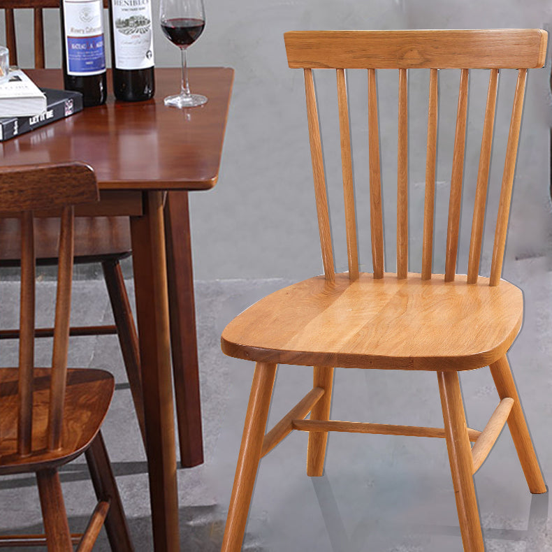 Rustic Style Armless Dining Chairs Beech Slat Back Side Chair with Wood Legs