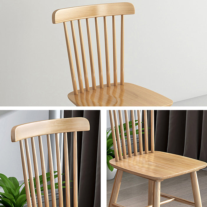 Rustic Style Armless Dining Chairs Beech Slat Back Side Chair with Wood Legs