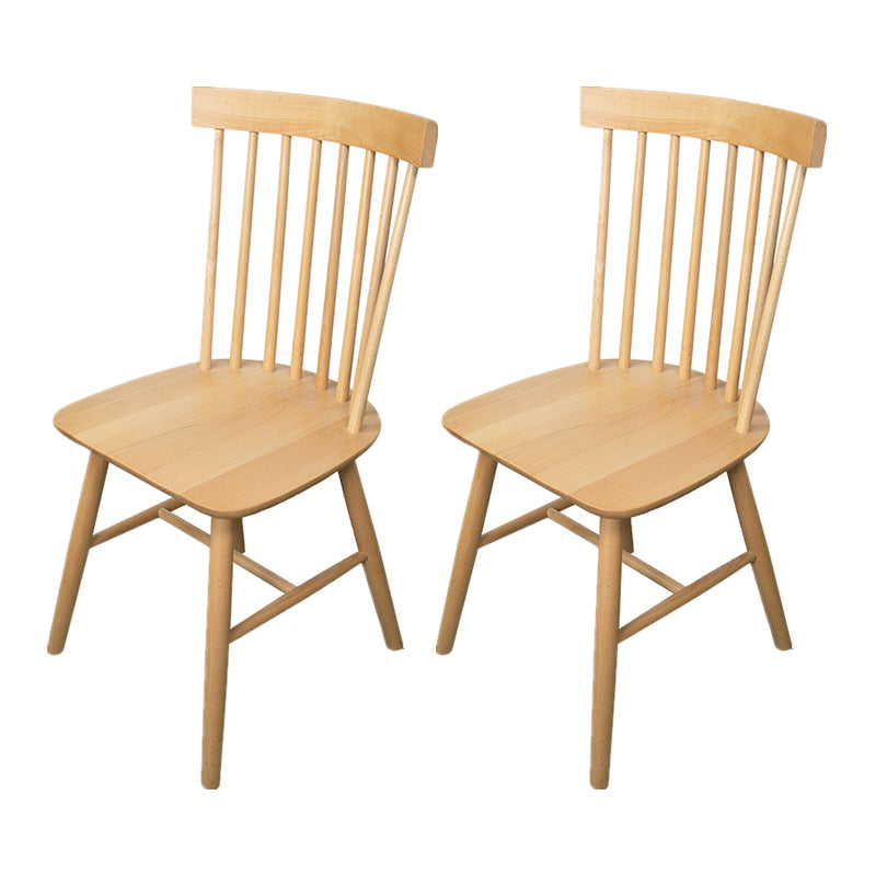 Rustic Style Armless Dining Chairs Beech Slat Back Side Chair with Wood Legs