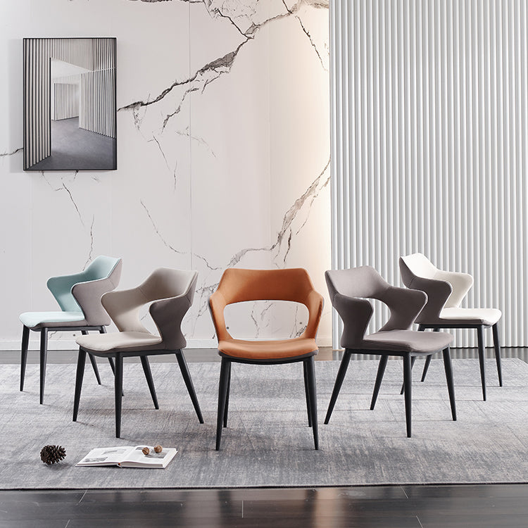 Fauteuil contemporain en simili cuir, finition mate, chaise de salle à manger à dossier ouvert