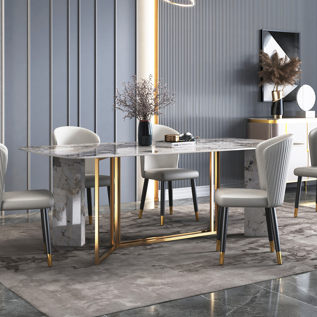 Metal Traditional Luxury Rectangle Indoor Table Sintered Stone Table for Dining Room