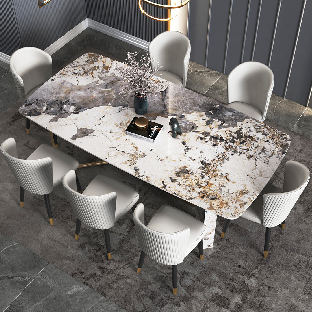 Metal Traditional Luxury Rectangle Indoor Table Sintered Stone Table for Dining Room