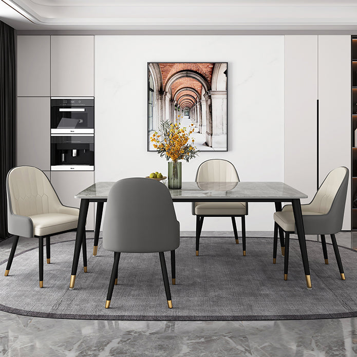 Contemporary Style Stone Dining Table Rectangle 4 Legs Table for Dining Room