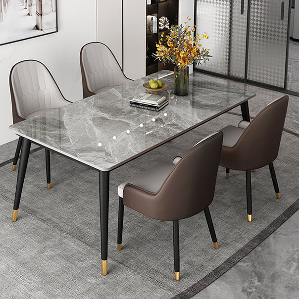 Contemporary Style Stone Dining Table Rectangle 4 Legs Table for Dining Room