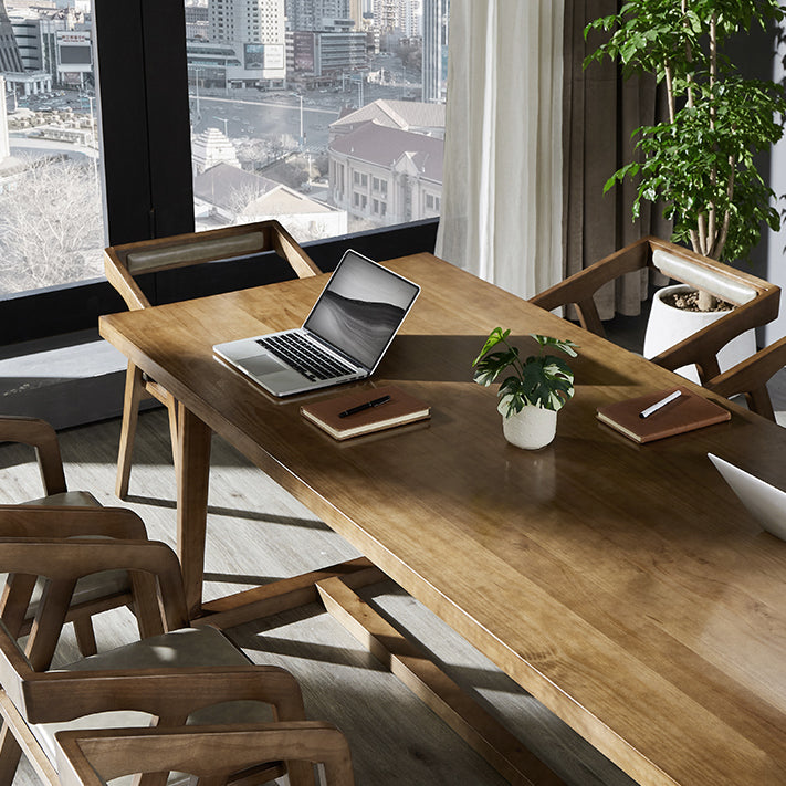 Mesa de comedor blanca de madera maciza rectángulo Simplicidad Mesa base de caballete para comedor