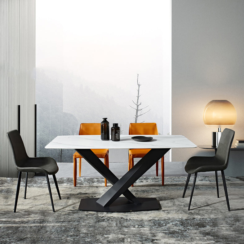 Mesa de comedor de cocina de forma rectangular contemporánea Mesa de comedor de piedra sinterizada con base de pedestal