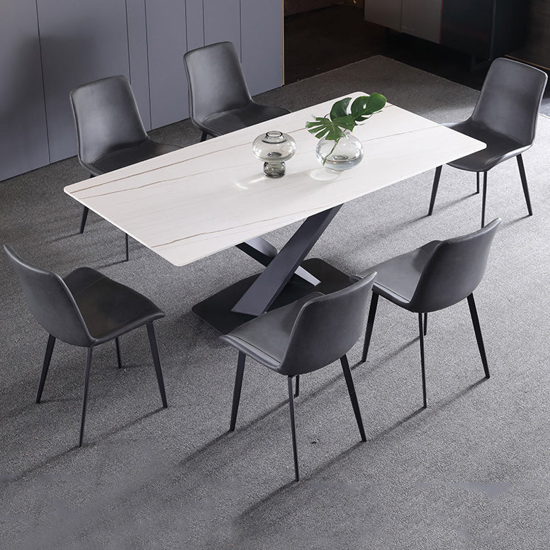 Mesa de comedor de cocina de forma rectangular contemporánea Mesa de comedor de piedra sinterizada con base de pedestal