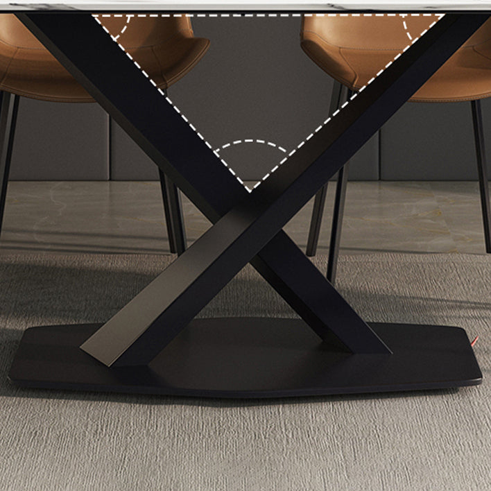 Mesa de comedor de cocina de forma rectangular contemporánea Mesa de comedor de piedra sinterizada con base de pedestal