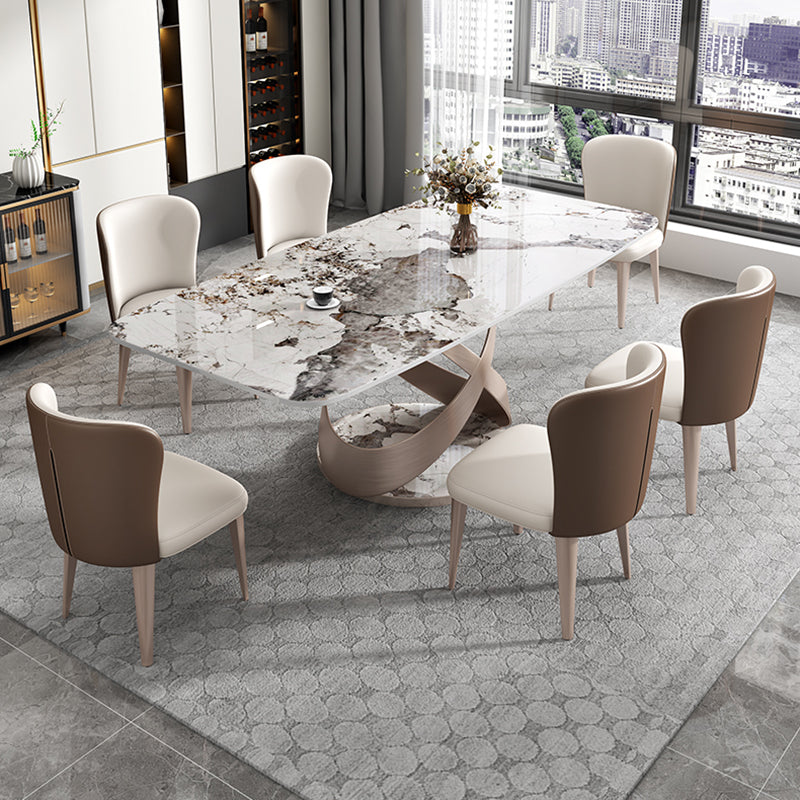 Metal Traditional Luxury Rectangle Dining Table Sintered Stone Table with Pedestal Base