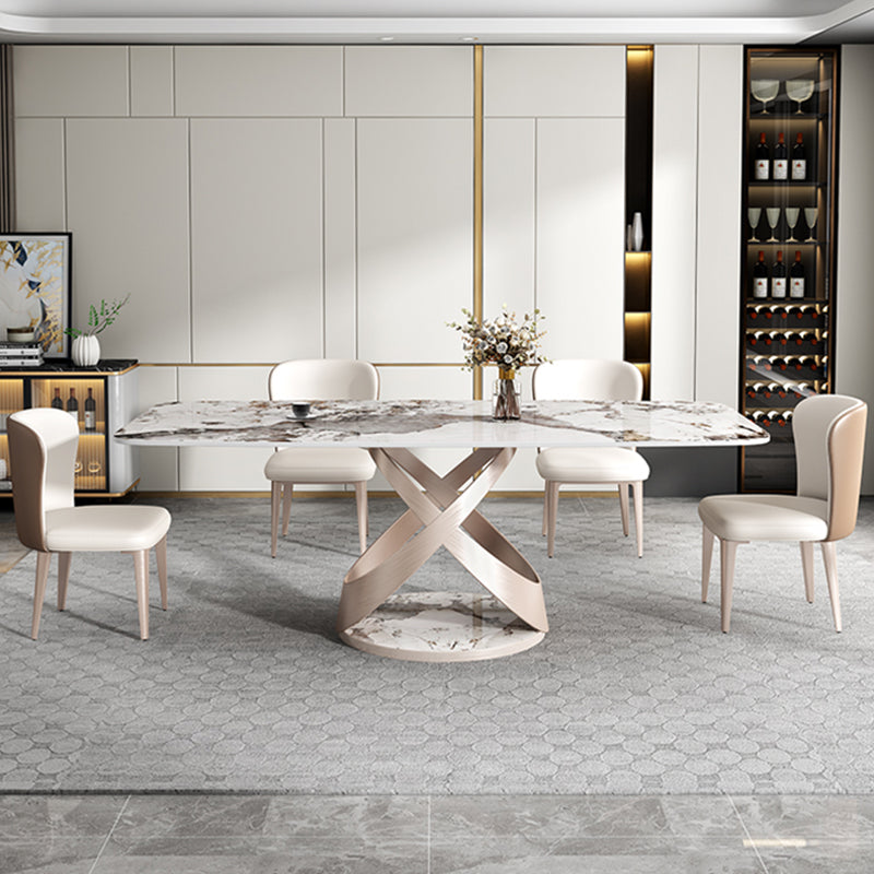 Metal Traditional Luxury Rectangle Dining Table Sintered Stone Table with Pedestal Base