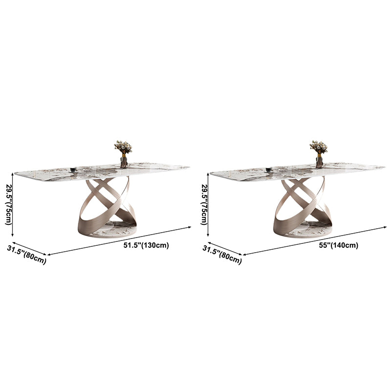 Metal Traditional Luxury Rectangle Dining Table Sintered Stone Table with Pedestal Base