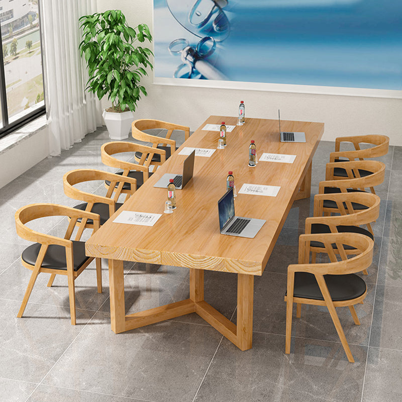Tavolo da pranzo in legno rettangolare tavolo in legno solido moderno con doppio piedistallo