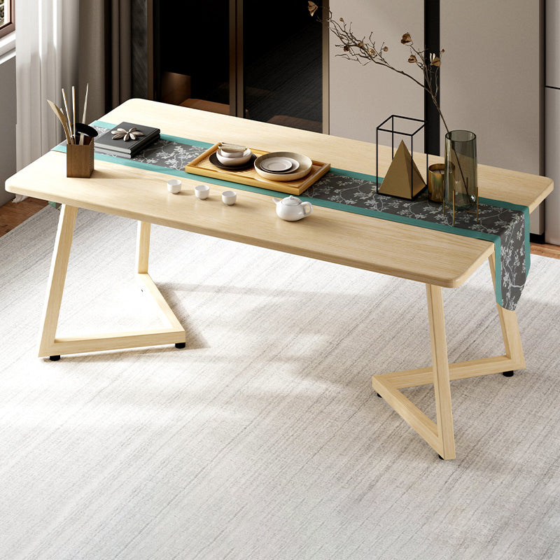 Mesa de comedor moderna con forma rectangular, mesa fija de color madera con madera