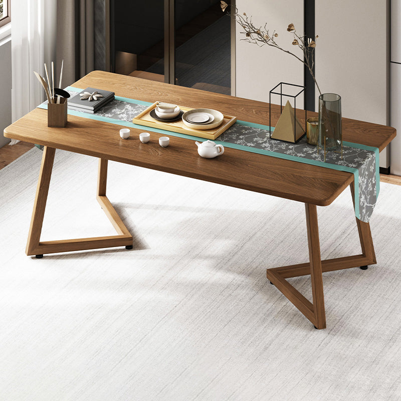 Mesa de comedor moderna con forma rectangular, mesa fija de color madera con madera