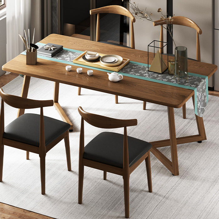 Mesa de comedor moderna con forma rectangular, mesa fija de color madera con madera