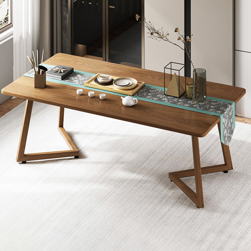 Mesa de comedor moderna con forma rectangular, mesa fija de color madera con madera