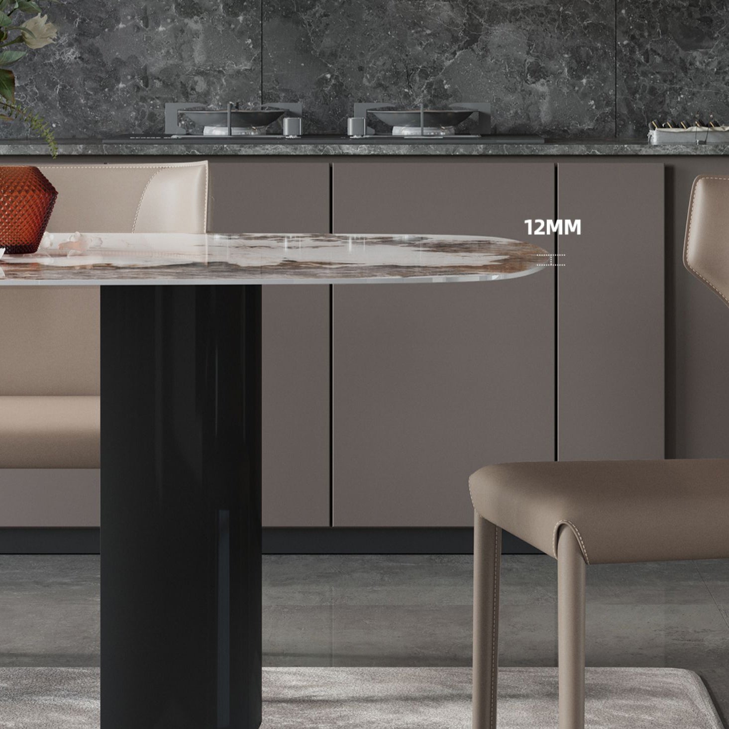 Metalen moderne rechthoekige binnentafel Gesinterde stenen tafel voor eetkamer