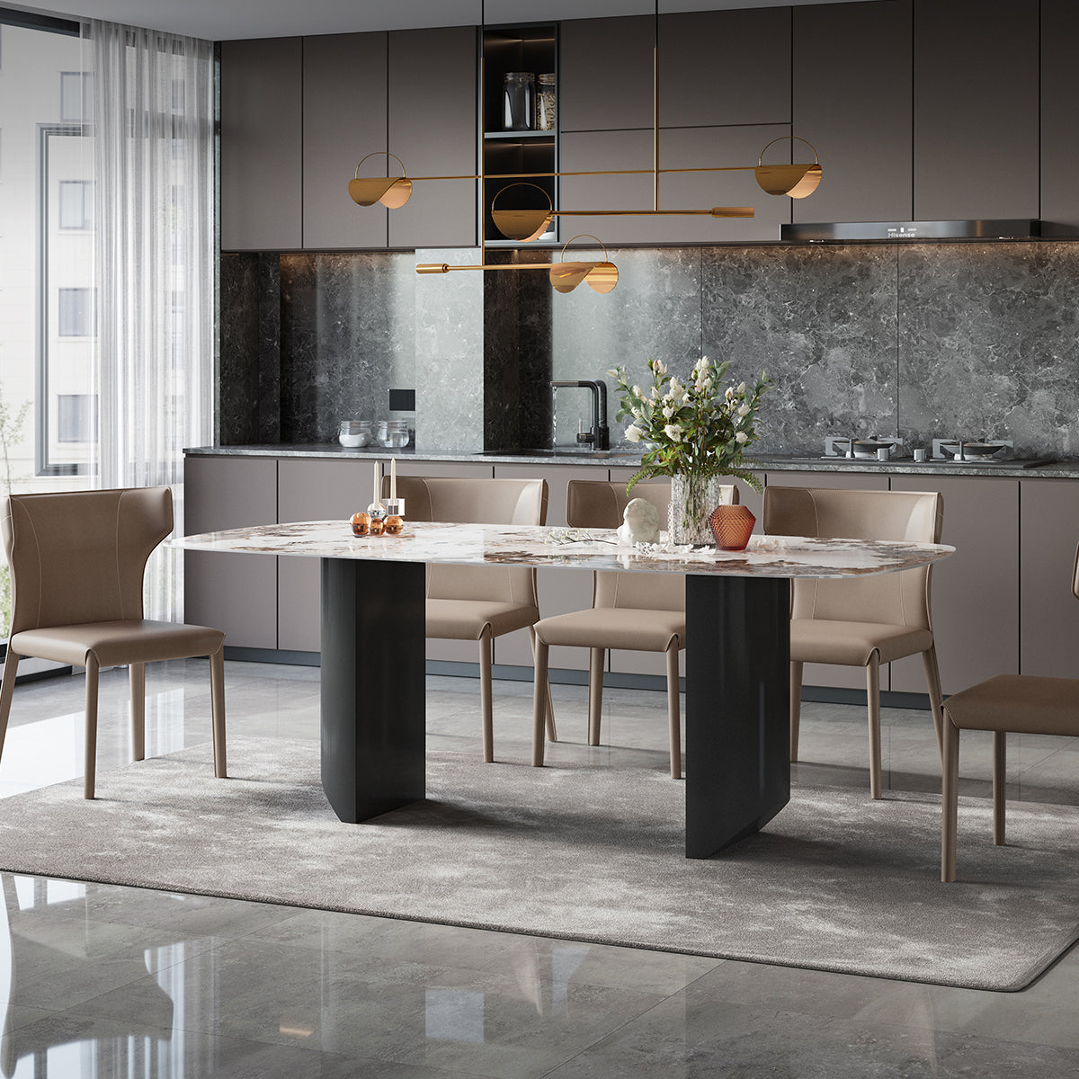 Metalen moderne rechthoekige binnentafel Gesinterde stenen tafel voor eetkamer