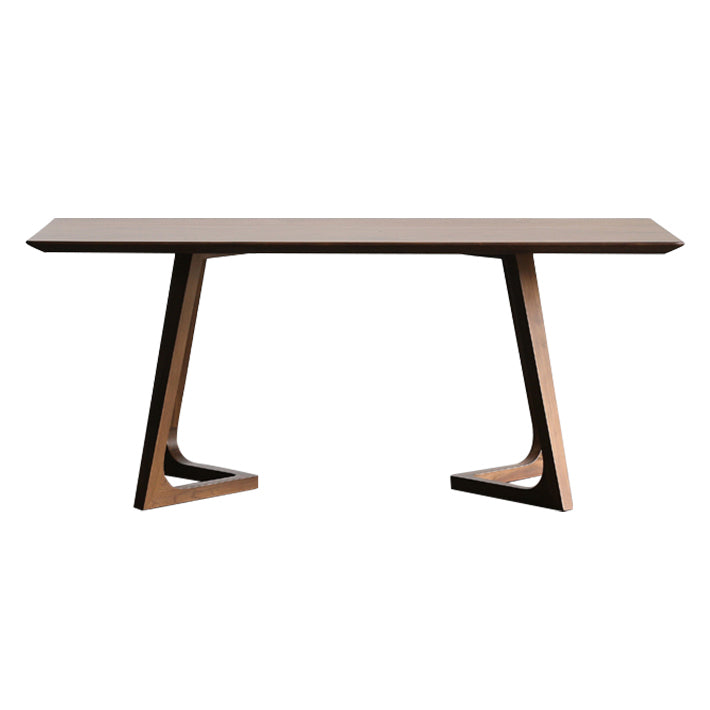Modern Solid Wood Brown Dining Table Rectangle Shape Dining Table with Double Pedestal Bases