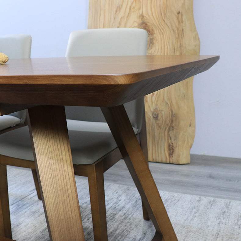 Modern Solid Wood Brown Dining Table Rectangle Shape Dining Table with Double Pedestal Bases