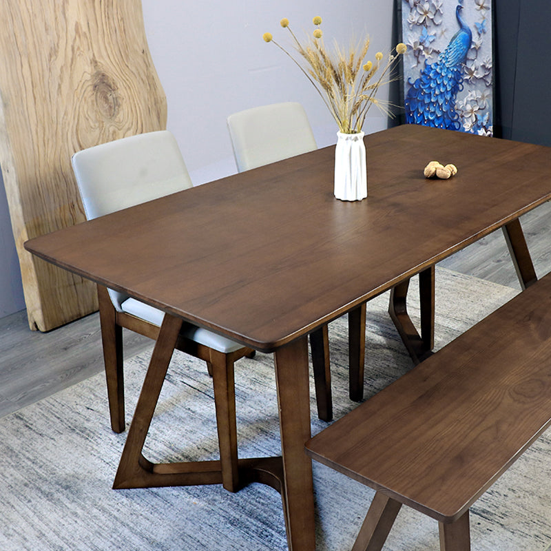 Modern Solid Wood Brown Dining Table Rectangle Shape Dining Table with Double Pedestal Bases