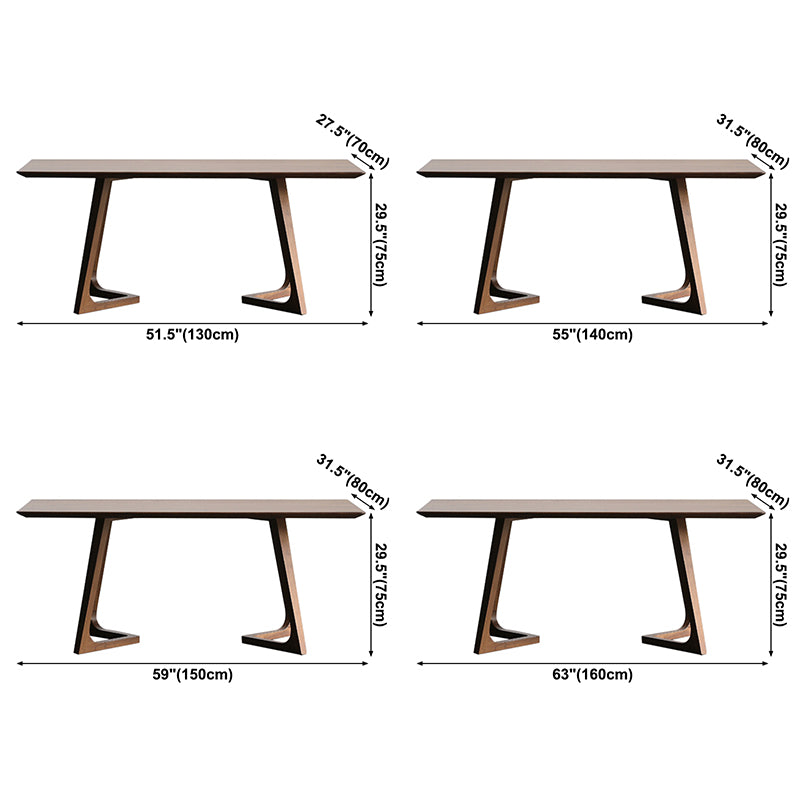 Modern Solid Wood Brown Dining Table Rectangle Shape Dining Table with Double Pedestal Bases