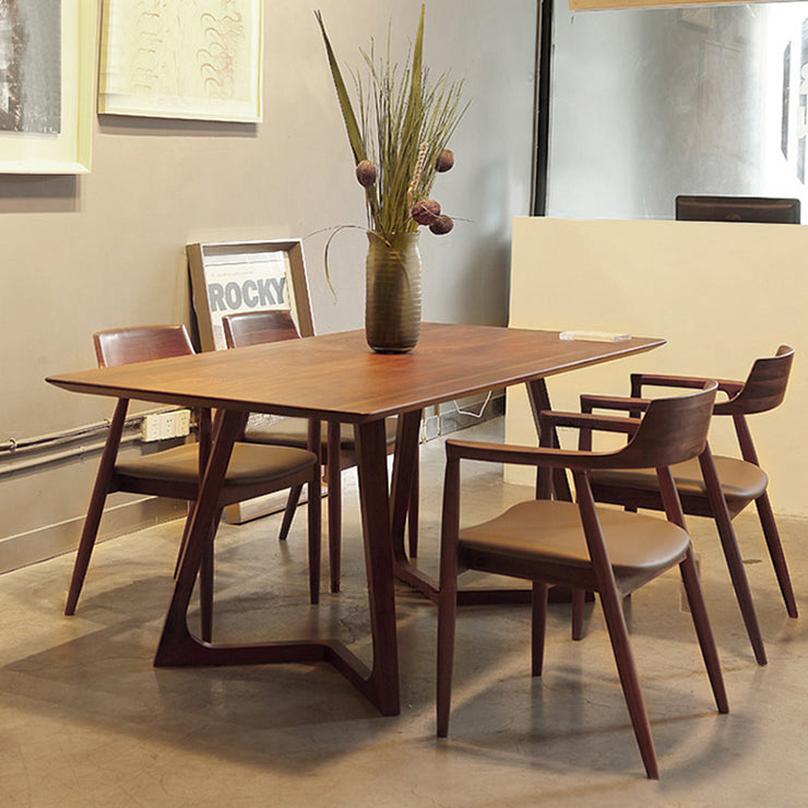 Modern Solid Wood Brown Dining Table Rectangle Shape Dining Table with Double Pedestal Bases