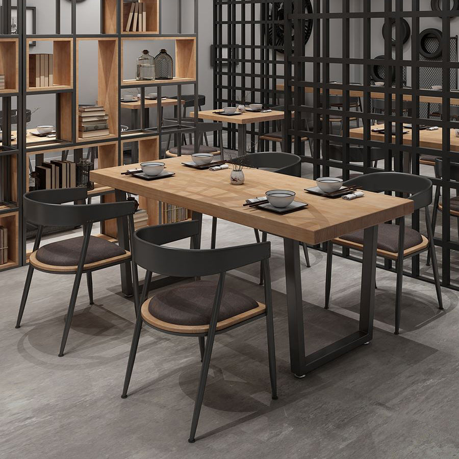 Industrial Style Solid Wood Dining Table Brown Rectangle Sled Base Table for Dinning Room